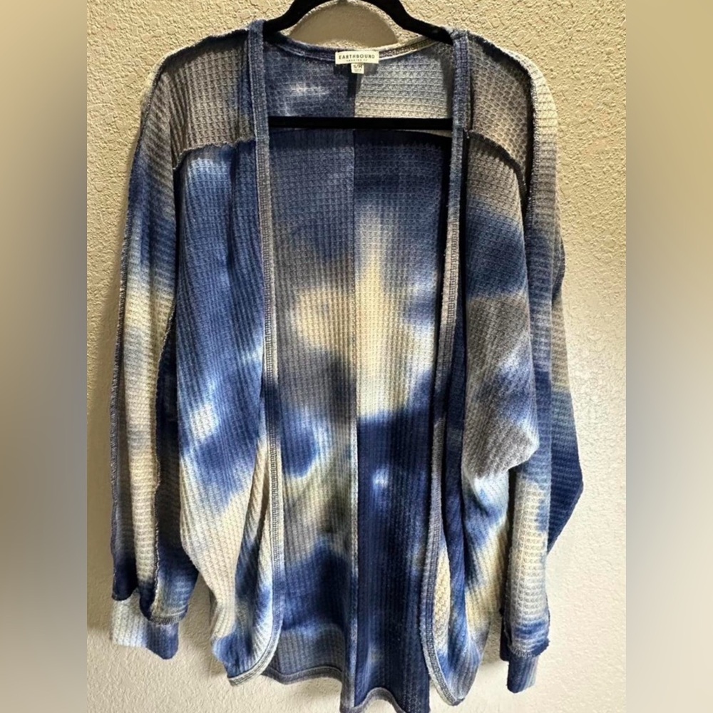 Earthbound Blue, Tan and White Tie-Dye Cardigan
